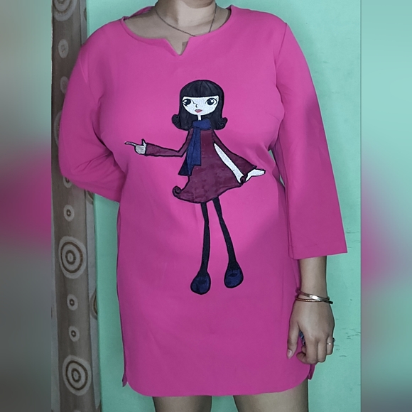 Dresses & Skirts - Pink dress with cute organza doll on it size UK L